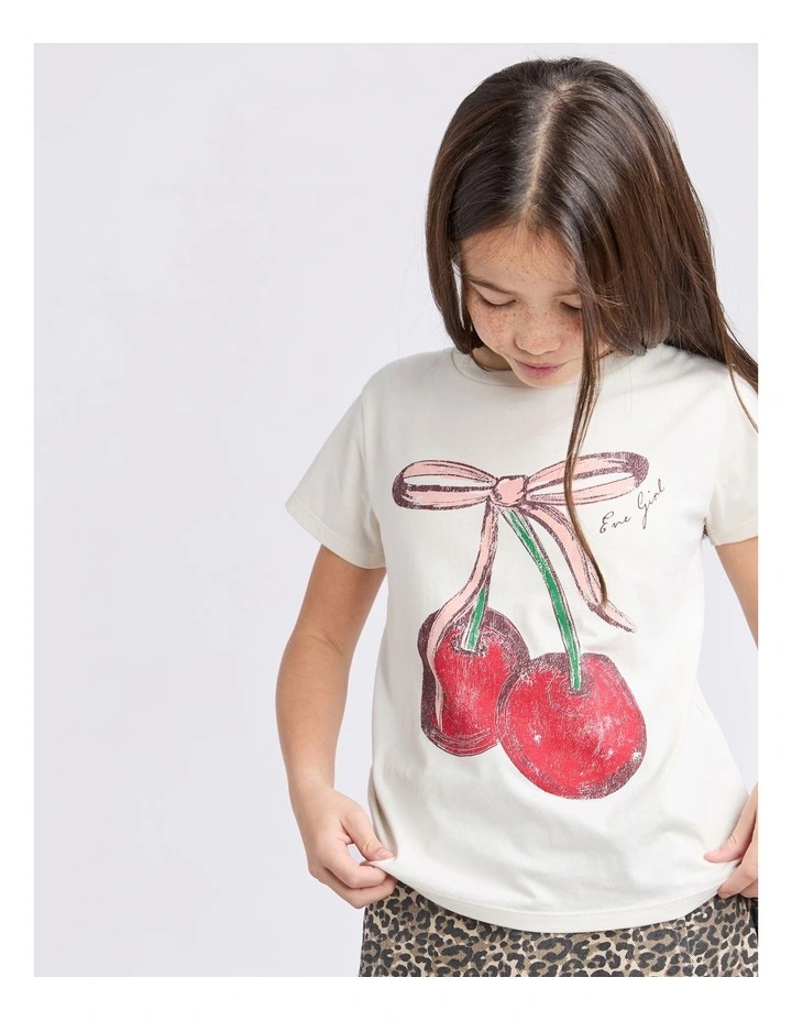 Chloe Cherry Tee (8-16 Years) in Vintage White image 5