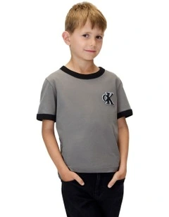 Ringer Logo Short Sleeve T-shirt in Grey