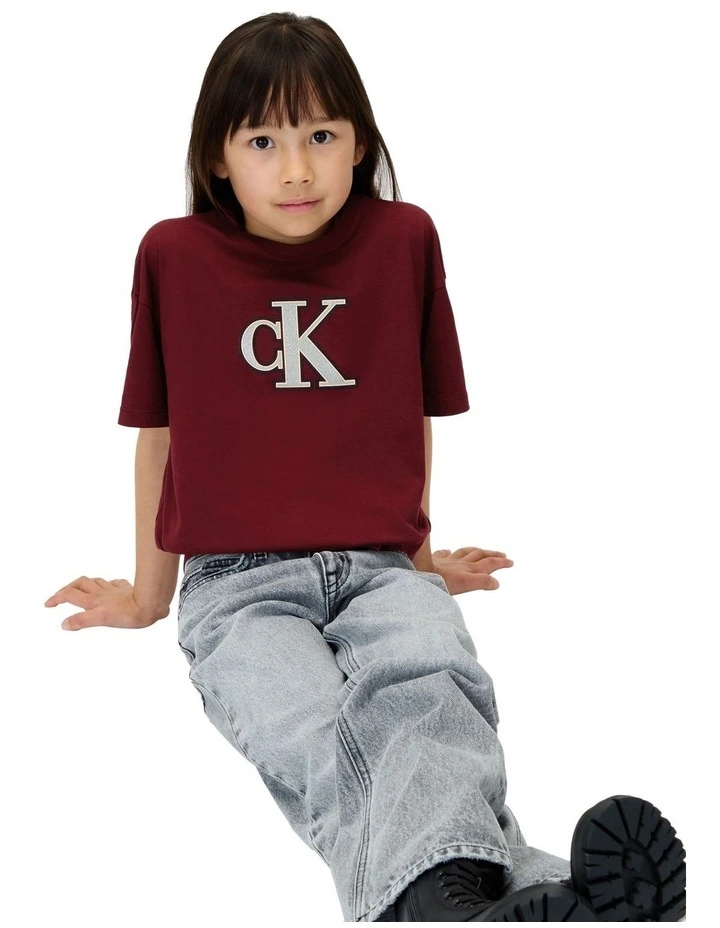 Festive Graphic Logo Short Sleeve T-shirt in Red image 5