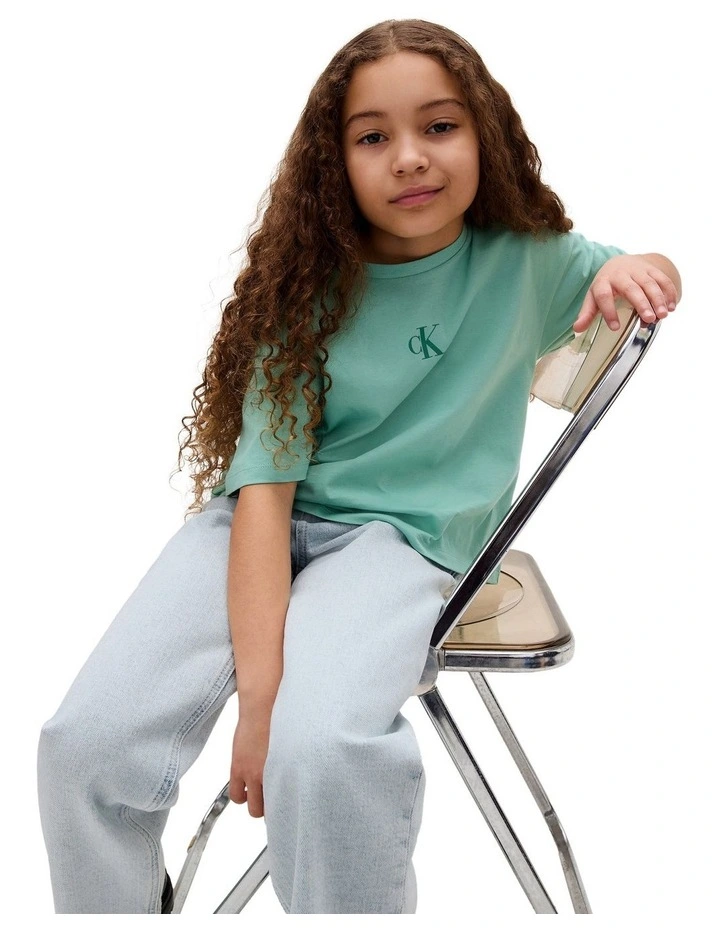 Boxy Logo T-shirt (8-16 Years) in Green image 3