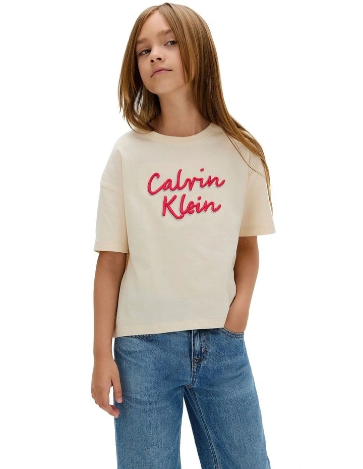 Boxy Logo T-shirt in Cream image 1