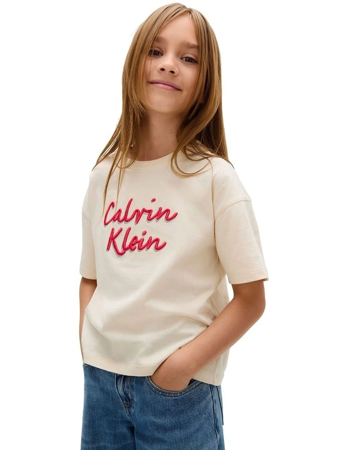 Boxy Logo T-shirt in Cream image 3