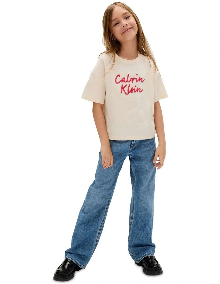 Boxy Logo T-shirt in Cream image 4