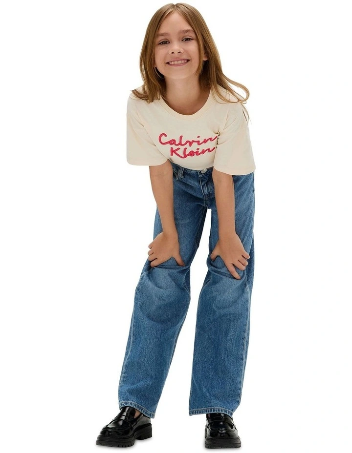 Boxy Logo T-shirt in Cream image 6