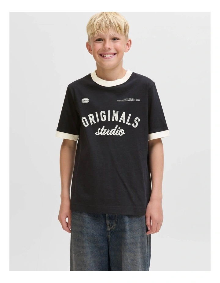 Jorcambridge Ringer Front T-shirt in Black image 3
