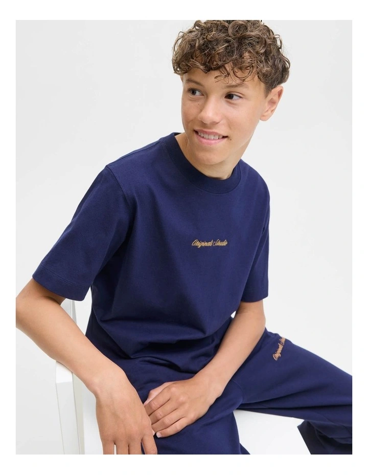 Norrebro Emb Short Sleeve Crew Neck T-Shirt in Ocean Cavern image 3