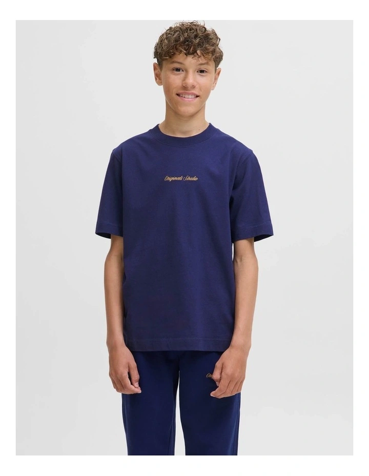 Norrebro Emb Short Sleeve Crew Neck T-Shirt in Ocean Cavern image 4