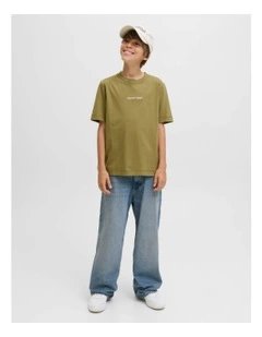 Norrebro Emb Short Sleeve Crew Neck T-Shirt in Olive Drab