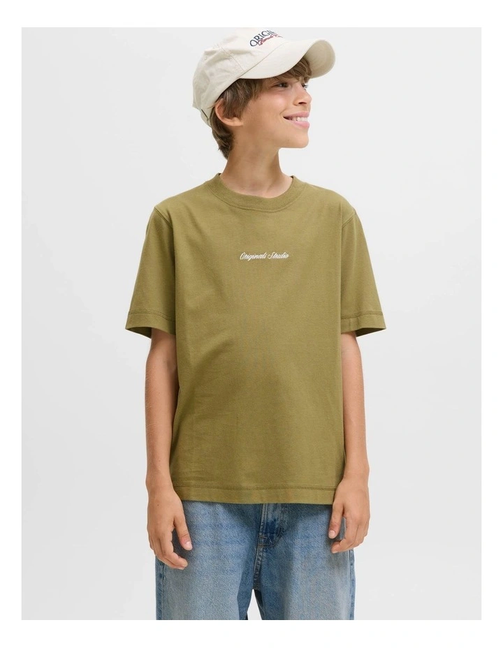 Norrebro Emb Short Sleeve Crew Neck T-Shirt in Olive Drab image 3