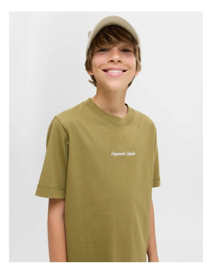 Norrebro Emb Short Sleeve Crew Neck T-Shirt in Olive Drab image 4