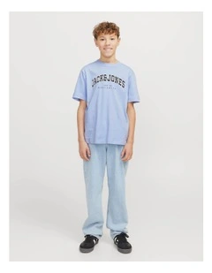 Caleb Varsity Short Sleeve O-Neck T-Shirt in Chambray Blue