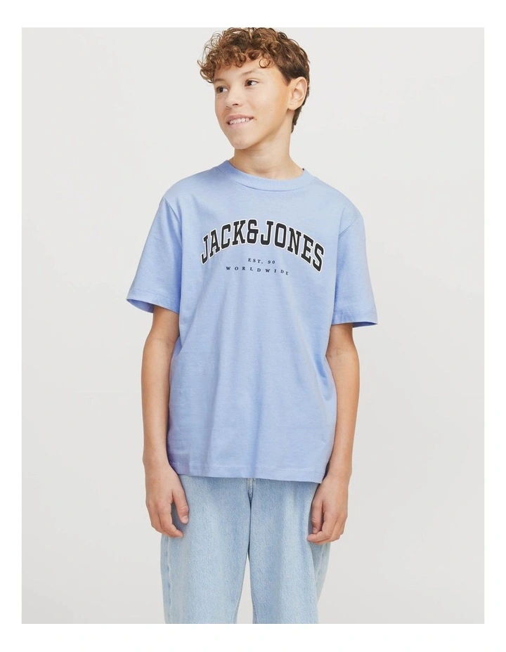 Caleb Varsity Short Sleeve O-Neck T-Shirt in Chambray Blue image 3