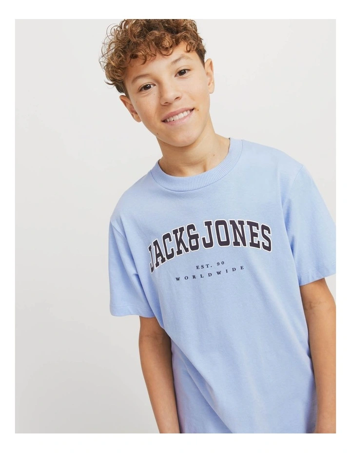 Caleb Varsity Short Sleeve O-Neck T-Shirt in Chambray Blue image 4