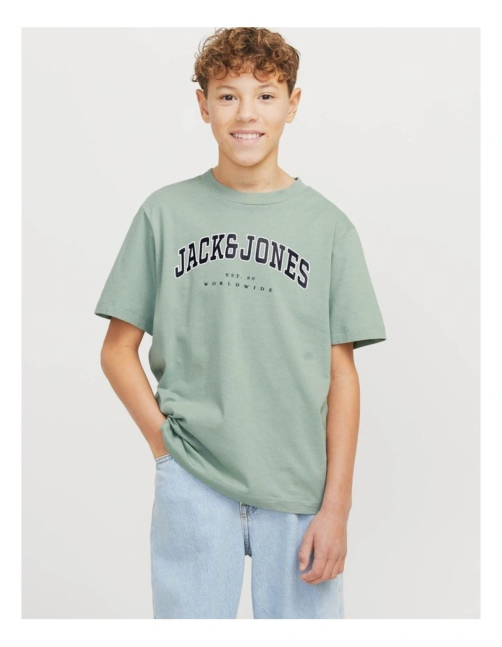 Caleb Varsity Short Sleeve O-Neck T-Shirt in Iceberg Green image 3
