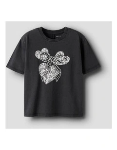 Nika Printed Cotton T-Shirt in Black