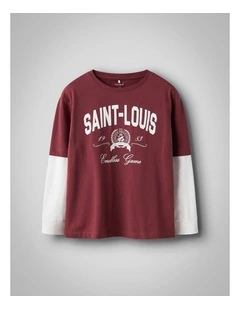 Robin Printed Long Sleeve Top in Red