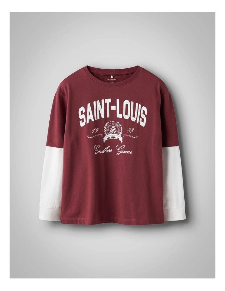 Robin Printed Long Sleeve Top in Red image 1