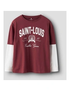 Robin Printed Long Sleeve Top in Red