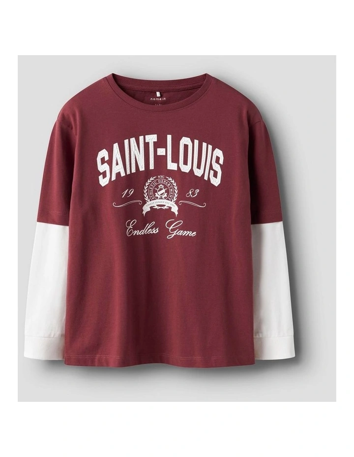 Robin Printed Long Sleeve Top in Red image 1