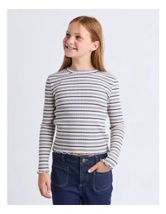 Annie Long Sleeve Rib Top (8 - 16 Years) in Blue