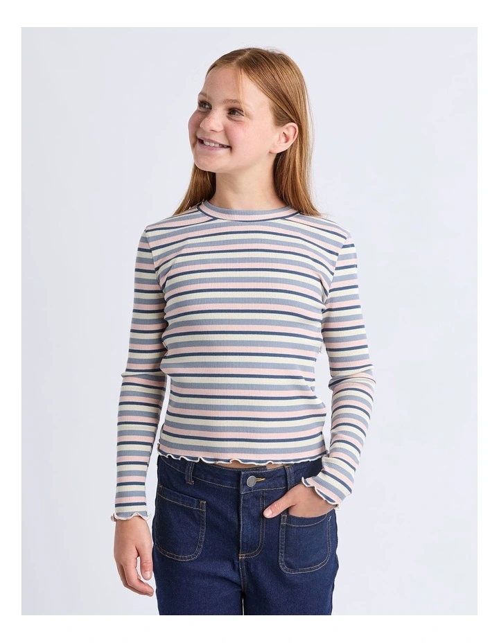 Annie Long Sleeve Rib Top (8 - 16 Years) in Blue image 1