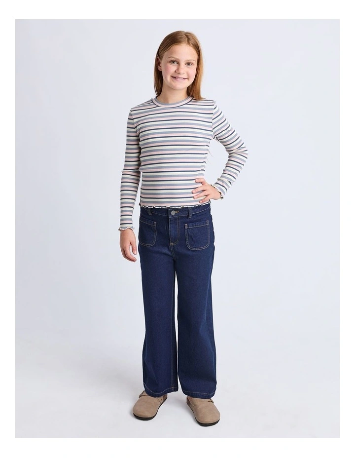 Annie Long Sleeve Rib Top (8 - 16 Years) in Blue image 3