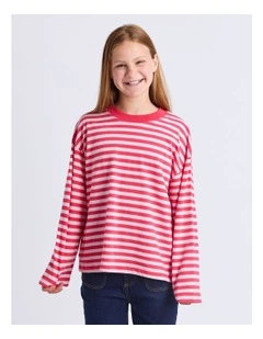 Brooklyn Stripe Long Sleeve Top (8 - 16 Years) in Raspberry