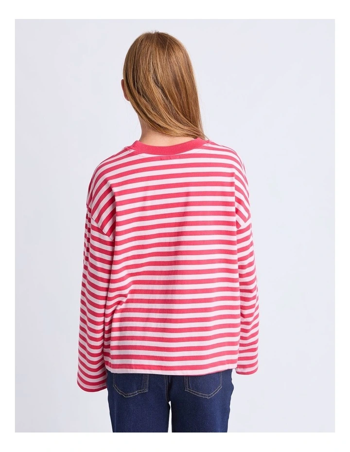 Brooklyn Stripe Long Sleeve Top (8 - 16 Years) in Raspberry image 2