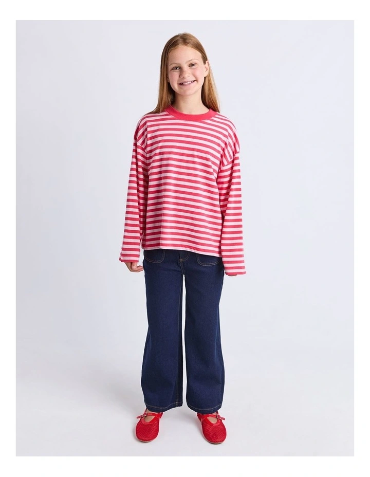 Brooklyn Stripe Long Sleeve Top (8 - 16 Years) in Raspberry image 3