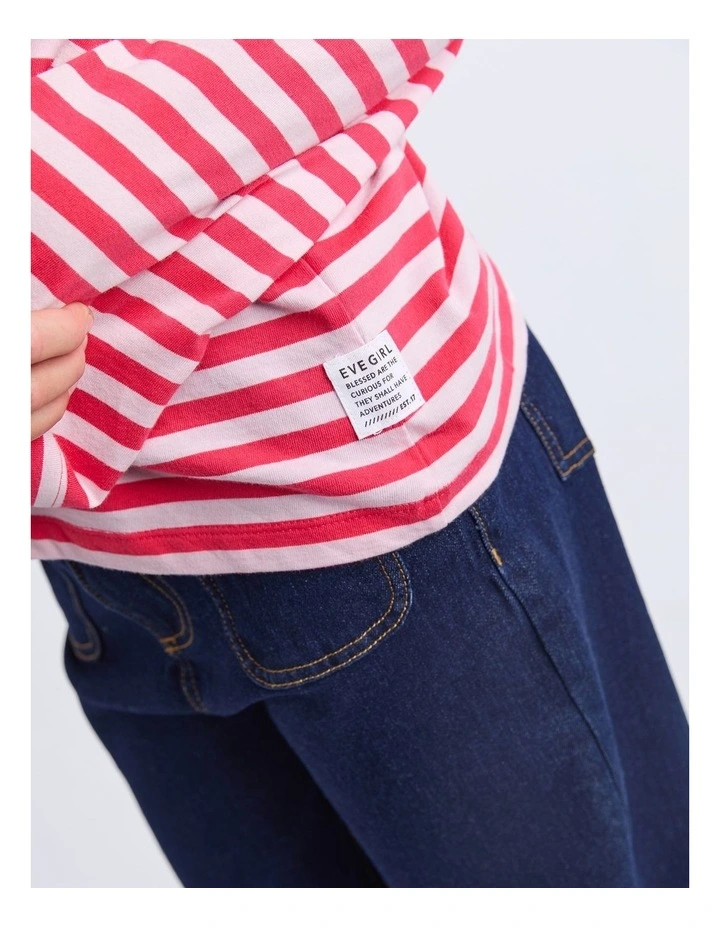 Brooklyn Stripe Long Sleeve Top (8 - 16 Years) in Raspberry image 4