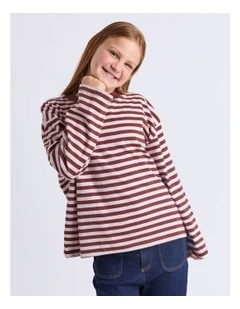 Brooklyn Stripe Long Sleeve Top (8 - 16 Years) in Chocolate