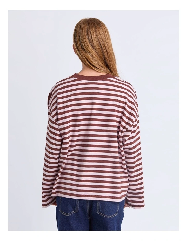Brooklyn Stripe Long Sleeve Top (8 - 16 Years) in Chocolate image 2