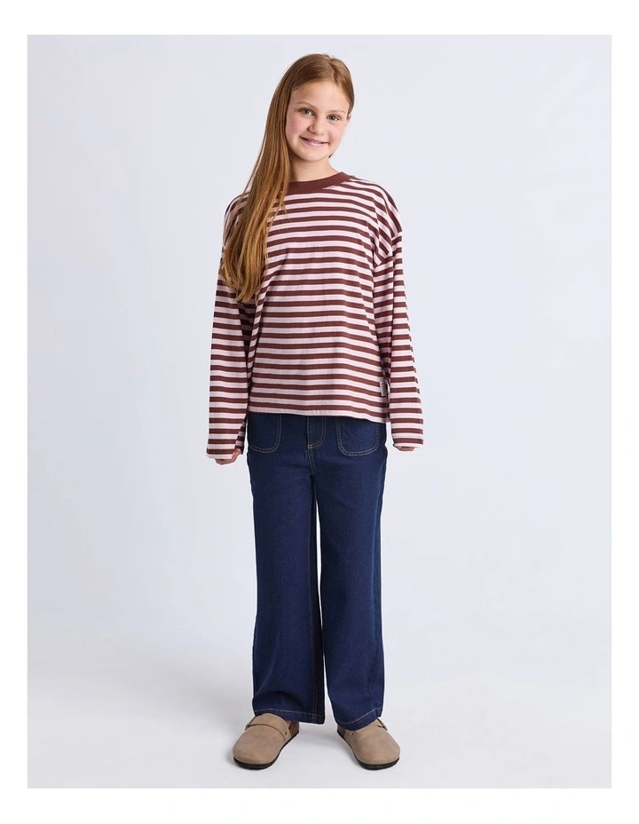Brooklyn Stripe Long Sleeve Top (8 - 16 Years) in Chocolate image 3