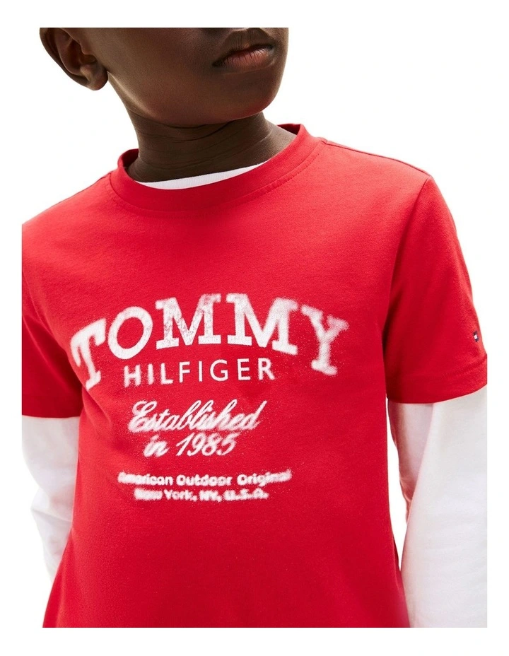 Boys Faded Print Short Sleeve Tee (8-16 Years) in Red image 3