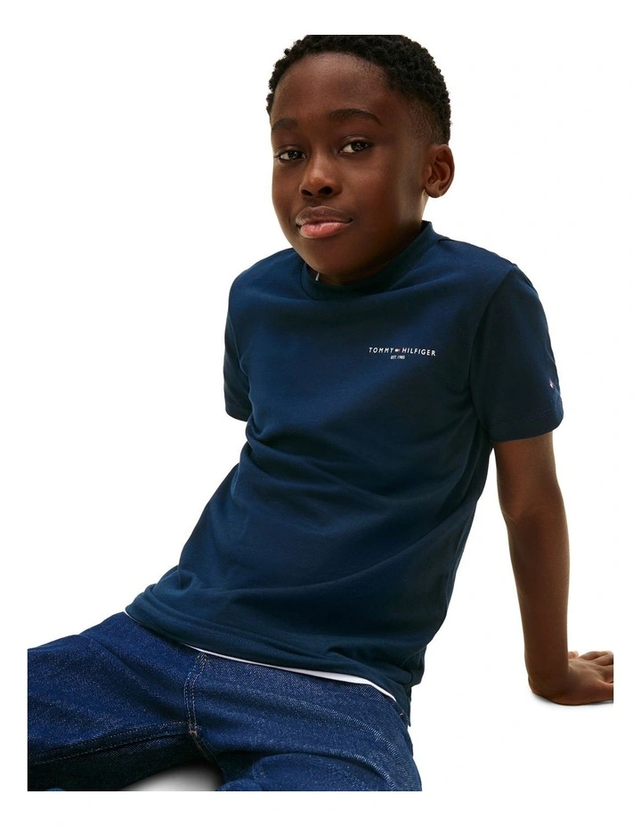Kids Unisex Logo Crew Neck T-Shirt (3-7 Years) in Navy image 3