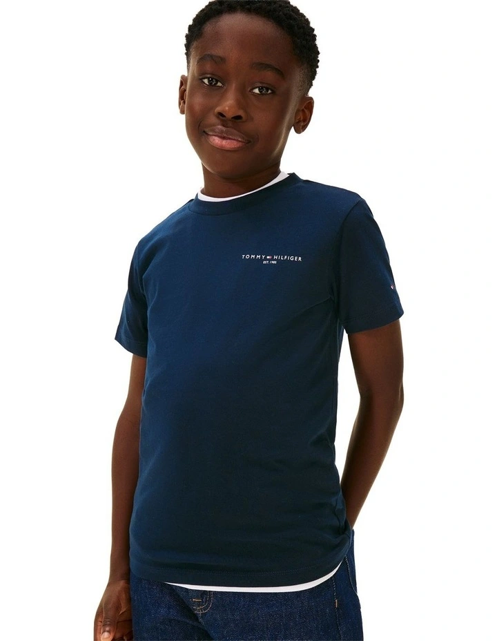 Kids Unisex Logo Crew Neck T-Shirt (8-16 Years) in Navy image 2