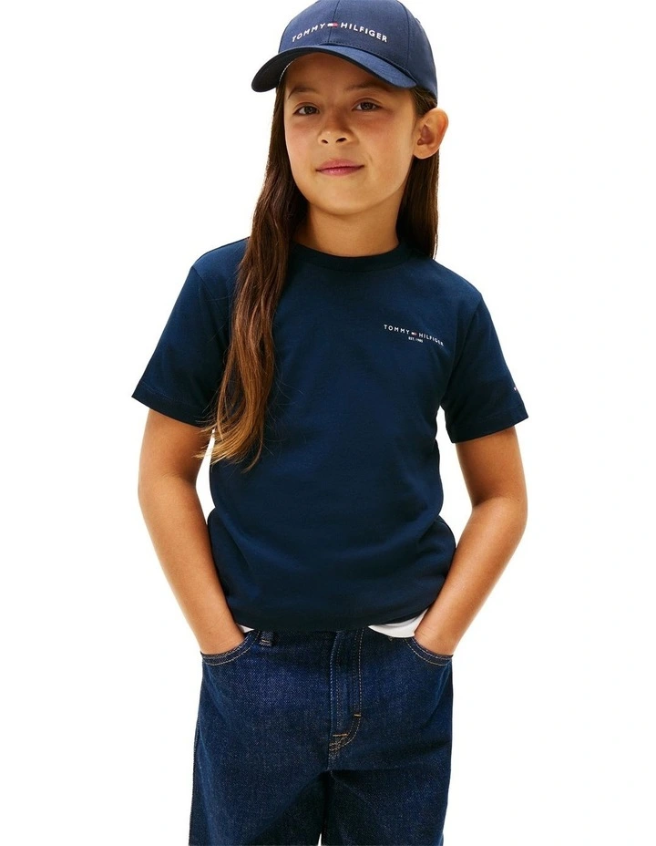 Kids Unisex Logo Crew Neck T-Shirt (8-16 Years) in Navy image 6