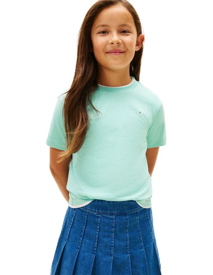 Kids Unisex Logo Crew Neck T-Shirt (3-7 Years) in Ocean Spray image 6