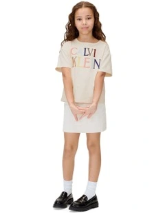 Coloured Logo Short Sleeve T-shirt (8-16 Years) in Whitecap Gray