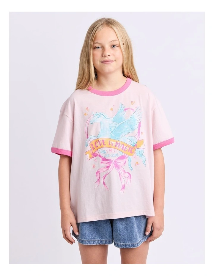 Pegasus Ringer Tee (8-16 Years) in Pale Pink image 1