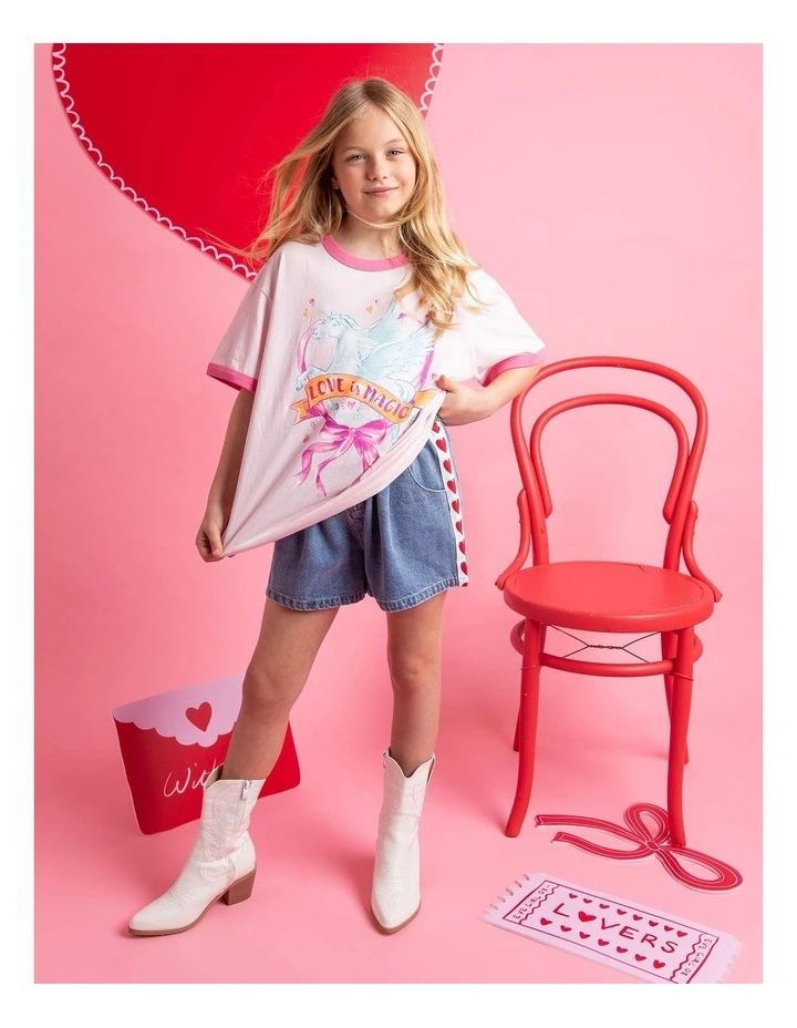 Pegasus Ringer Tee (8-16 Years) in Pale Pink image 2