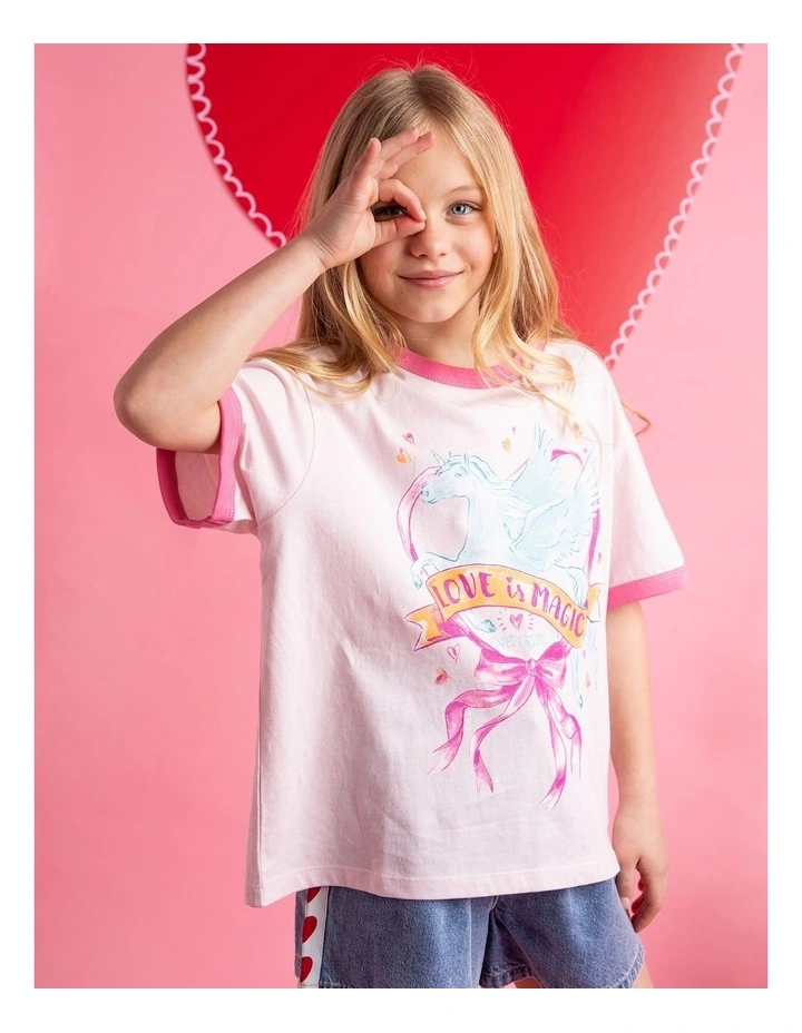 Pegasus Ringer Tee (8-16 Years) in Pale Pink image 3
