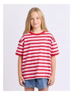 Molly Stripe Ringer Tee (8-16 Years) in Red