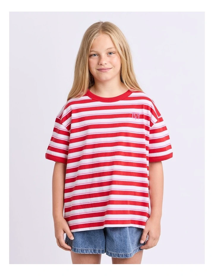 Molly Stripe Ringer Tee (8-16 Years) in Red image 1