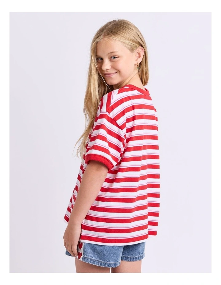 Molly Stripe Ringer Tee (8-16 Years) in Red image 2