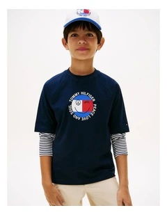 Boys Smiley Flag Logo Jersey T-Shirt (8-16 Years) in Blue