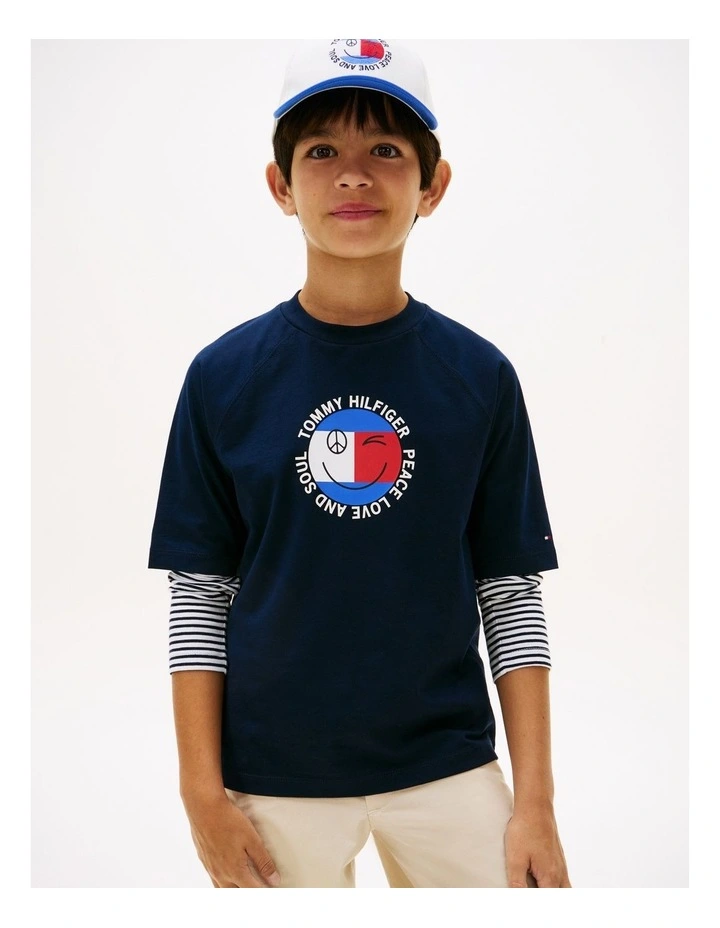 Boys Smiley Flag Logo Jersey T-Shirt (8-16 Years) in Blue image 1