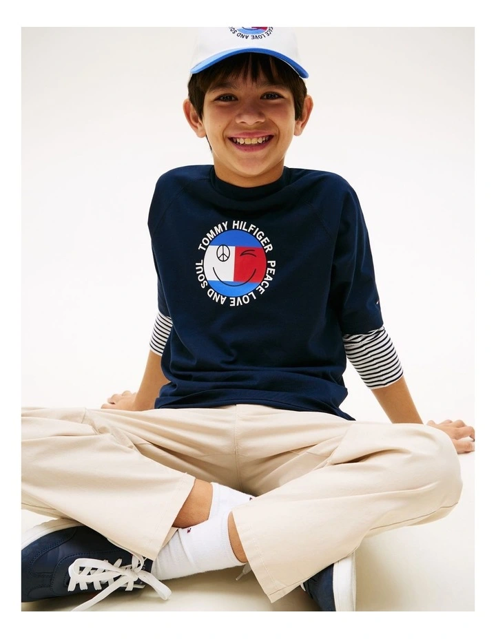 Boys Smiley Flag Logo Jersey T-Shirt (8-16 Years) in Blue image 2