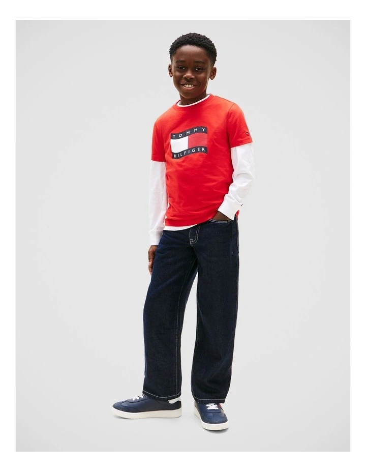 Wavy Flag Jersey Crew Neck T-Shirt (8-16 years) in Red image 2