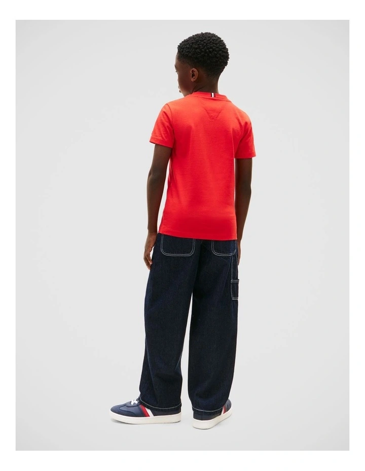 Wavy Flag Jersey Crew Neck T-Shirt (8-16 years) in Red image 3